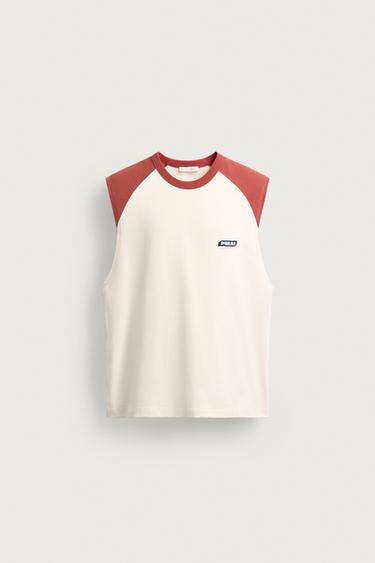 تيشرت تانك بتصميم كتل الألوان PUKAS SURF X ZARA - أبيض / أحمر الخاص بـ Zara