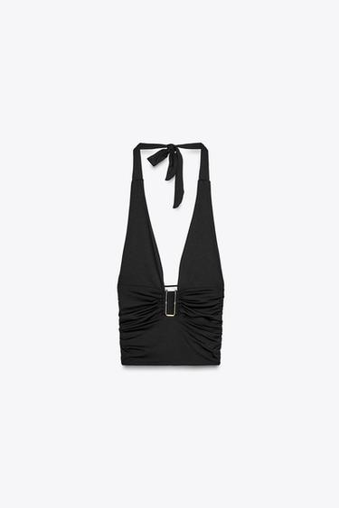 DRAPED HALTER TOP - Black by Zara