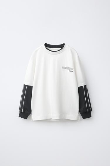 SPORTY T-SHIRT MED DOBBELTE ÆRMER - Hvid fra Zara