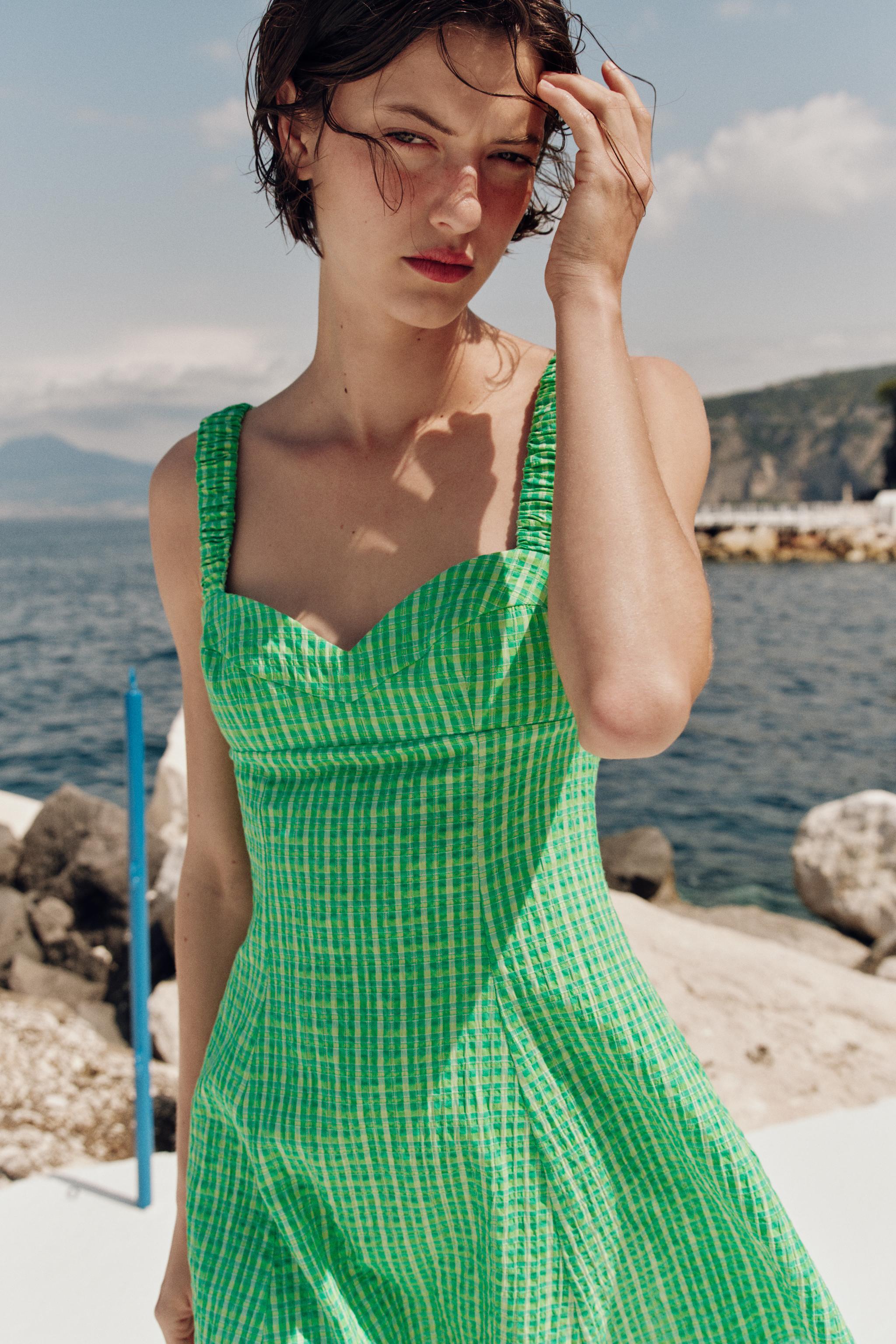 GINGHAM MINI DRESS - Greens | ZARA United States GINGHAM MINI DRESS - Greens | ZARA United States