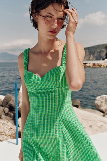 GINGHAM SHORT DRESS - Greens by Zara - Image 3