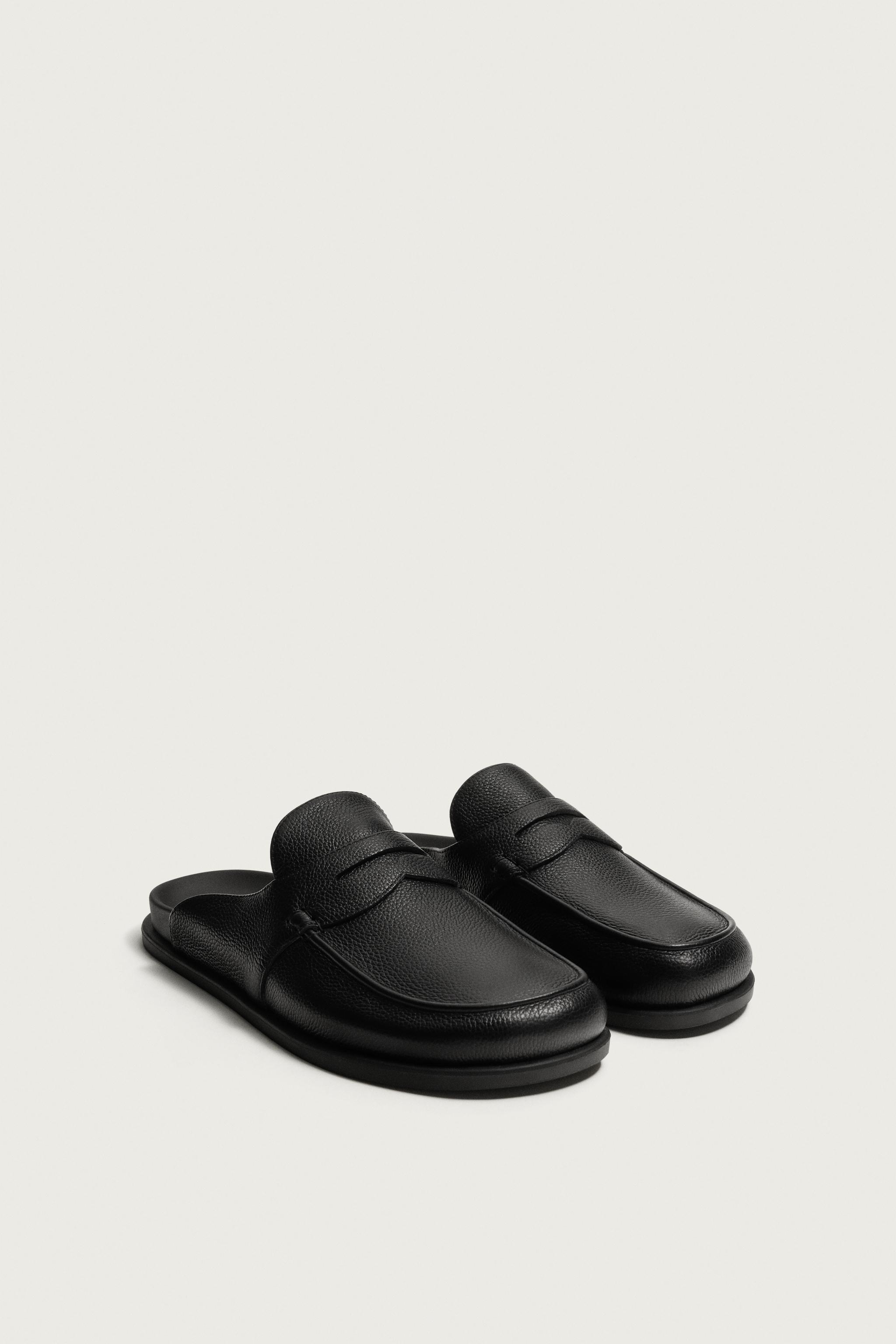 LEATHER LOAFER CLOGS — Black (alternate view)