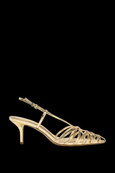 METALLIC-EFFECT HEEL SLINGBACK SHOES - Gold by Zara - Image 0