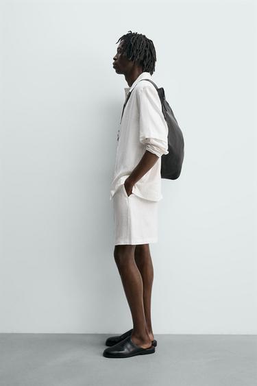 100% LINEN RELAXED FIT BERMUDA SHORTS - White by Zara