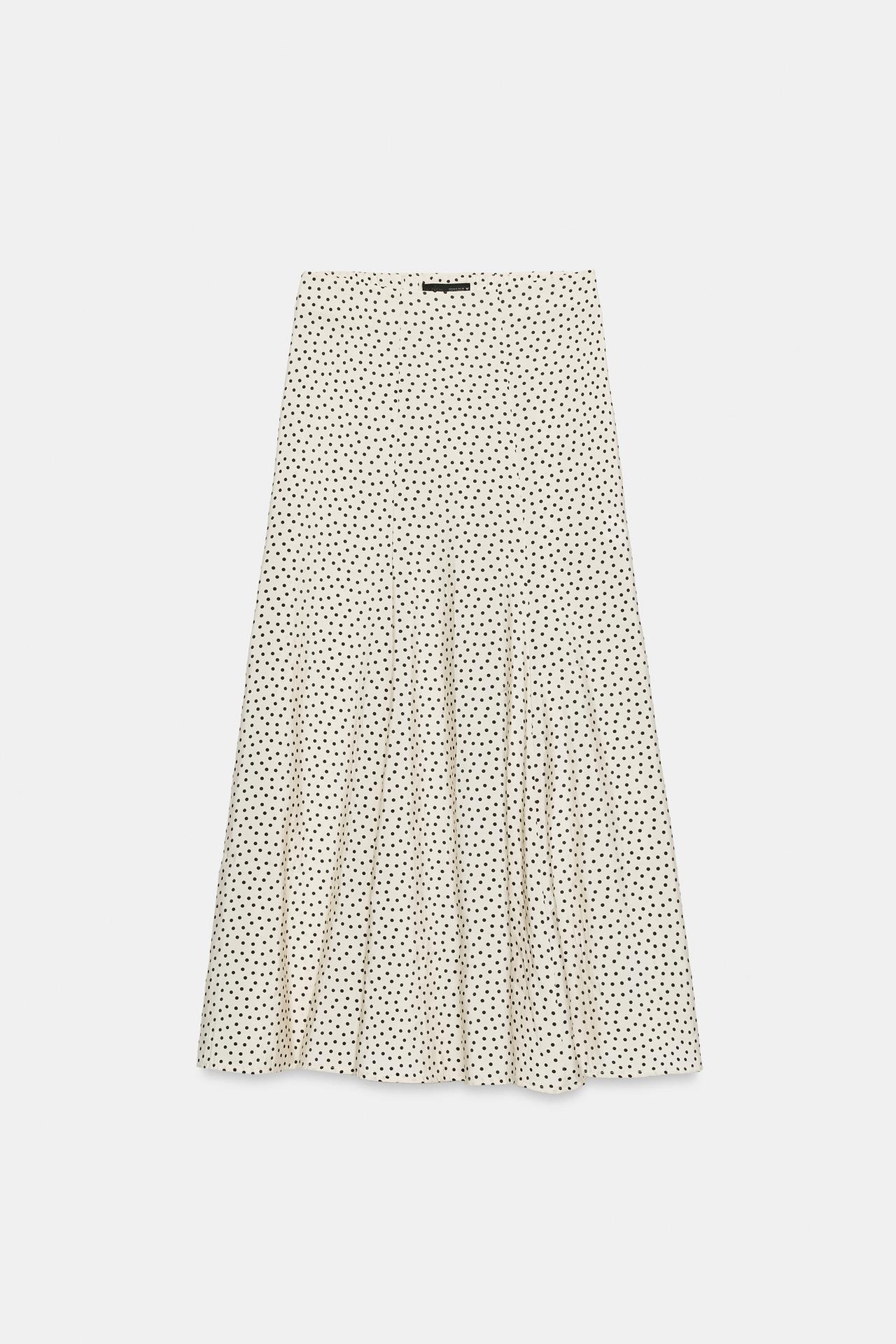 POLKA DOT FLOWY MIDI SKIRT — Ecru / Black