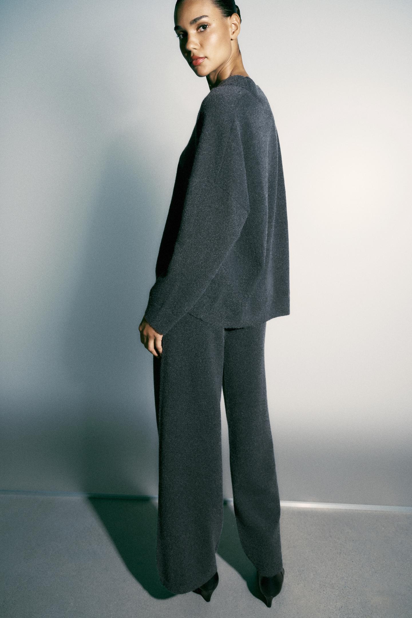 Женские брюки Zara Knit Wide-Leg, цвет: Серый — фото 5