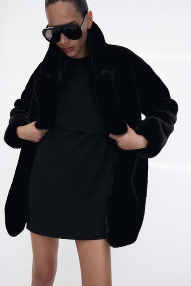 Zara FAUX FUR COAT - Black