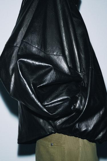 ZW COLLECTION FAUX LEATHER BOMBER JACKET - Black by Zara - Image 3