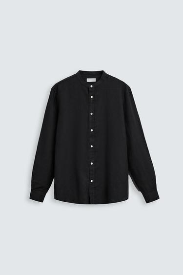 CAMISA DE LINHO - ALGODÃO - Preto da Zara
