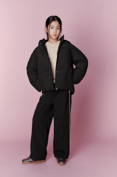 フード付きパフジャケットブラックZaraのフード付きパフジャケット - ブラック