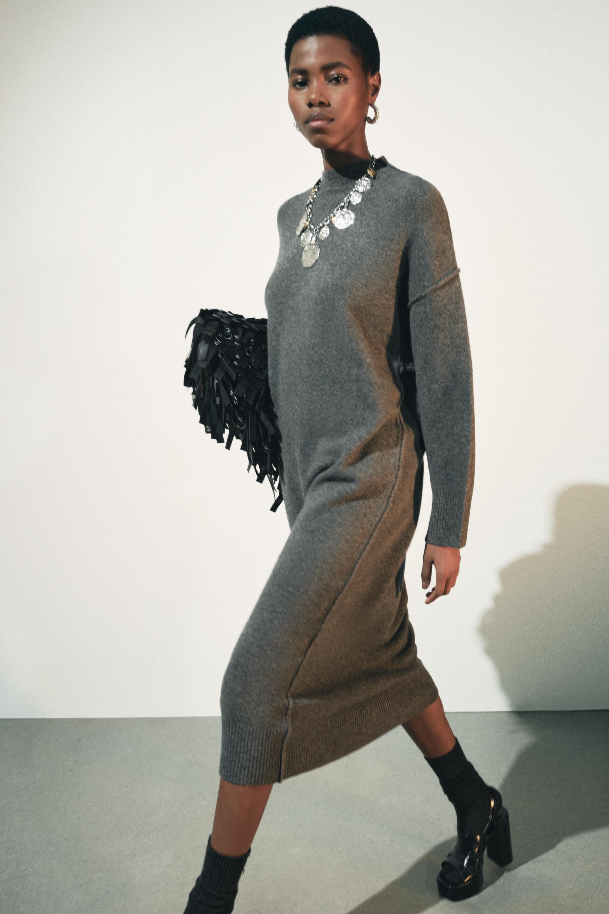 green sweater dress zara Vintage ZARA Kelly Green Fleece Dress: Long Sleeve Turtleneck, Size M