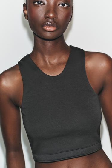 Zara SLEEVELESS CROP TOP - Charcoal gray