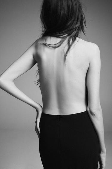 Zara STUDDED HALTER DRESS - Black