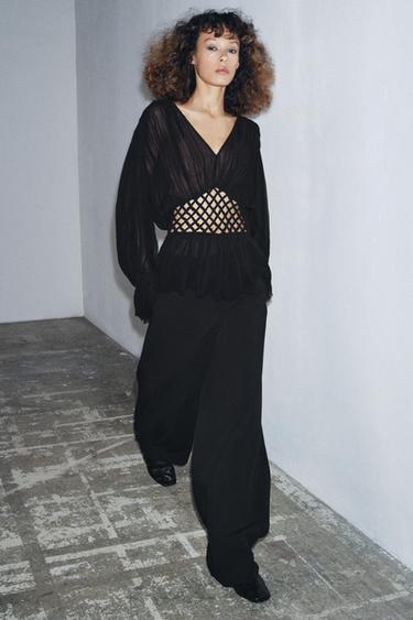 V-NECK MACRAMÉ BLOUSE ZW COLLECTION - Black by Zara - Image 0