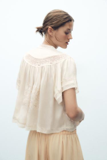 ROMANTIC EMBROIDERED TOP - Ecru by Zara - Image 3