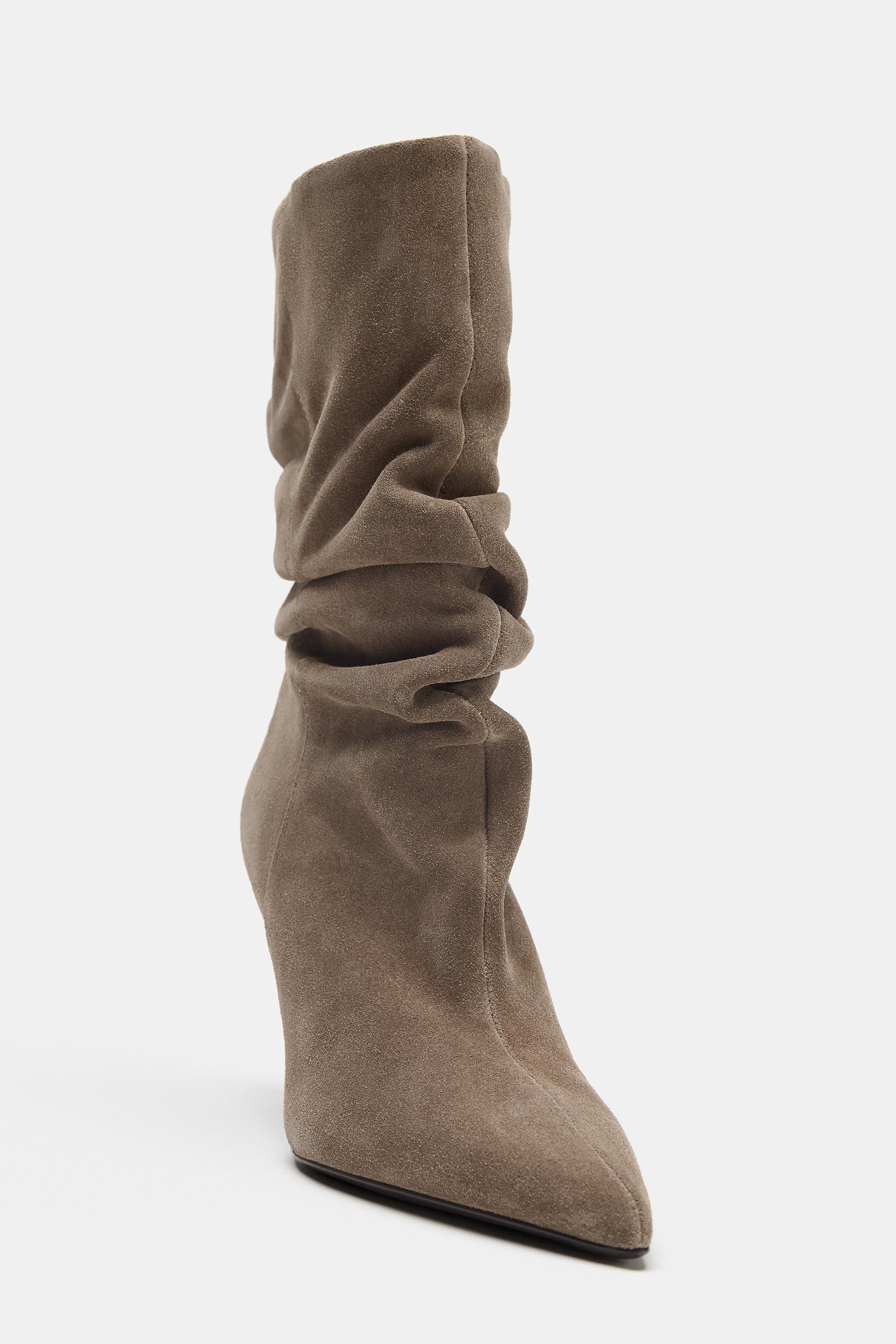 Женские ботинки Zara SUEDE GATHERED HIGH-HEEL BOOTS — фото 3