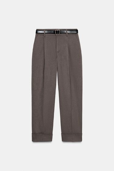 PANTALON AVEC REVERS ET CEINTURE - Marron chiné de Zara - Image 6