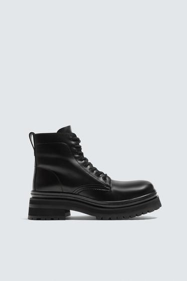 BOTA CORDONES PIEL - Negro de Zara