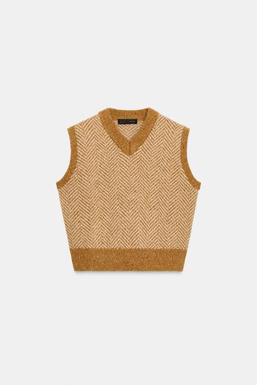 Zara HERRINGBONE WOOL VEST - Mustard