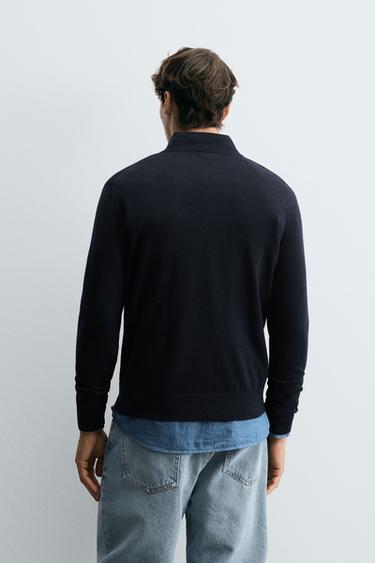 100% WOOL SWEATER WITH BUTTON NECK - Navy blue by Zara - Image 2