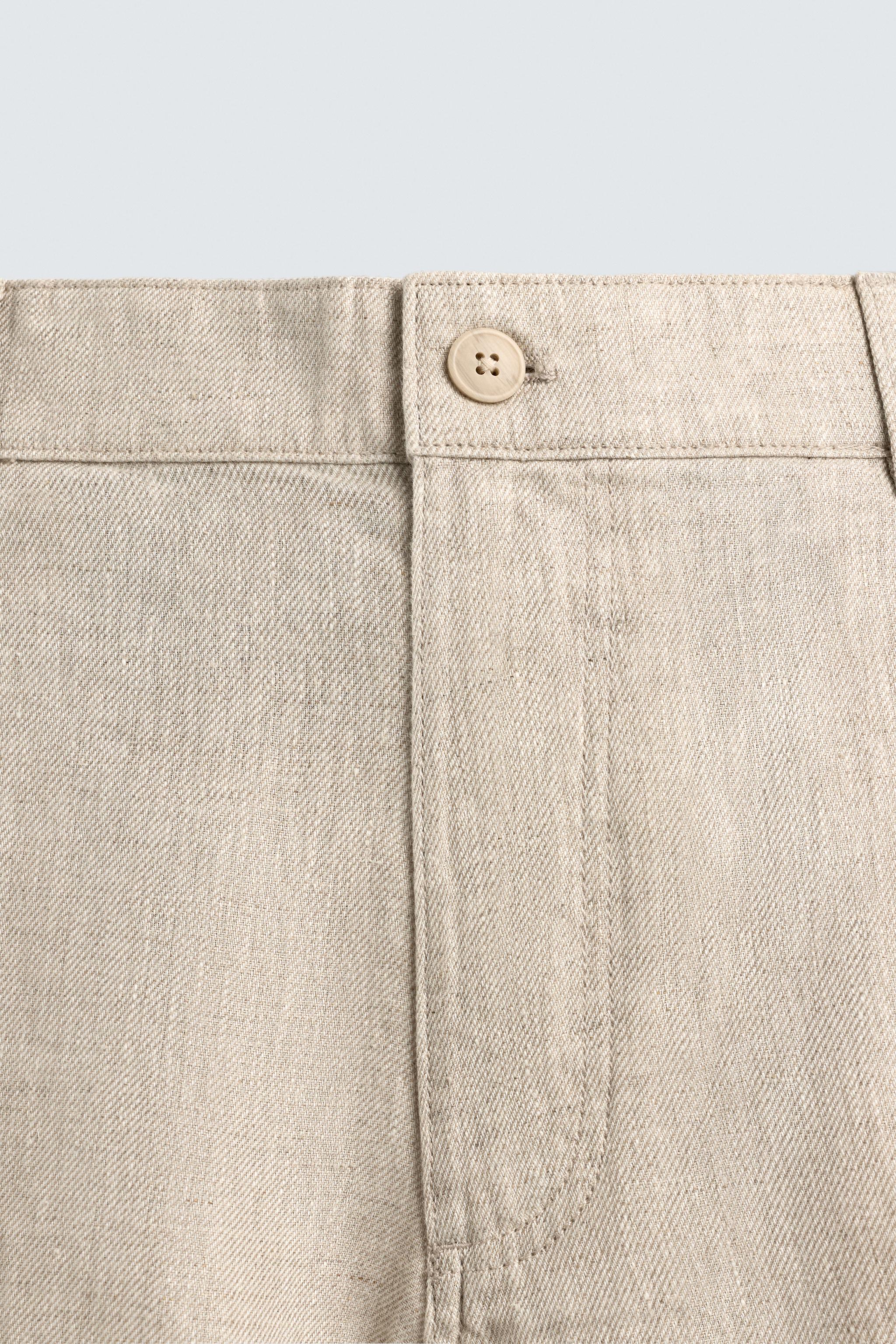 REGULAR FIT 100% LINEN CARGO SHORTS