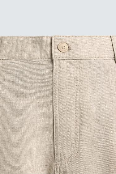 SHORT CARGO REGULAR FIT 100% LIN - Beige clair de Zara - Image 8