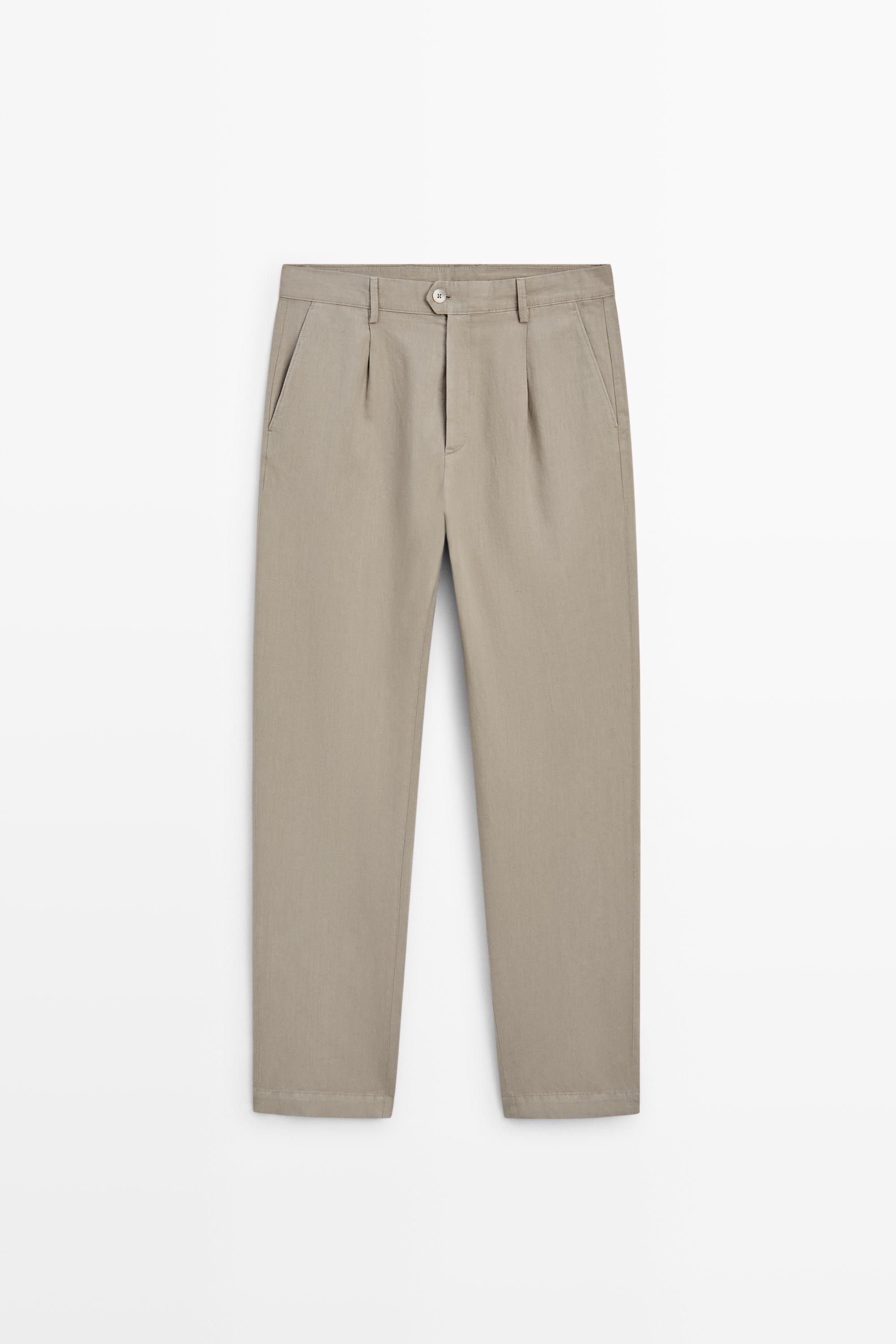 Straight-leg linen and cotton trousers with darts