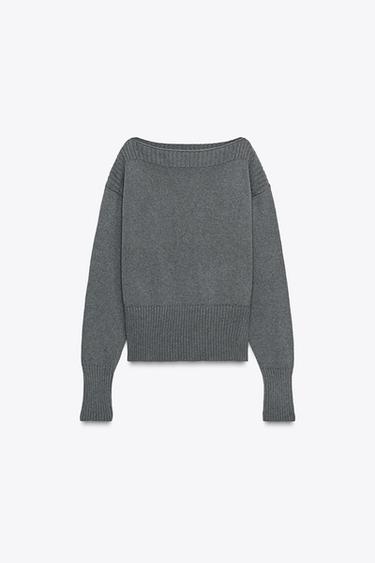 JERSEY PUNTO CUELLO BARCO - Gris de Zara