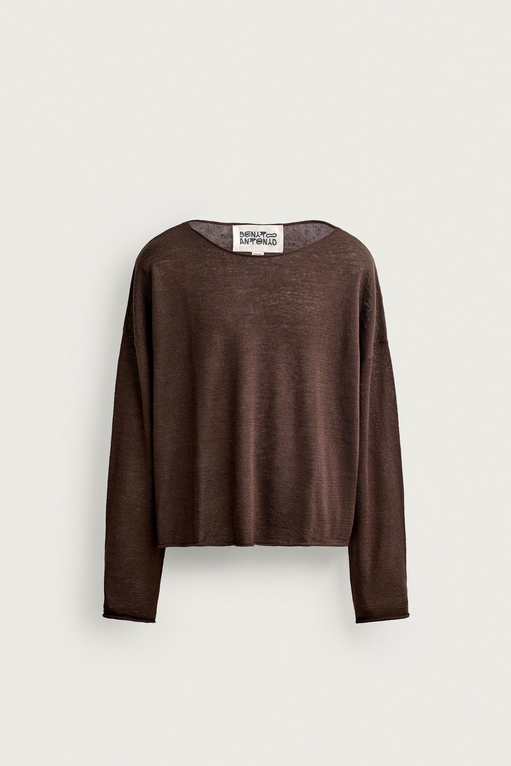 CROPPED FIT LINEN - WOOL SWEATER