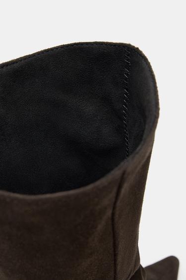 SPLIT SUEDE HEELED BOOTS - Chocolate Brown by Zara - Image 5