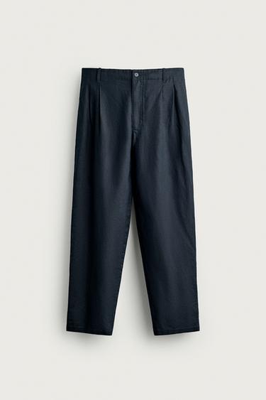 HEMP/COTTON RELAXED FIT TROUSERS - Dark navy by Zara