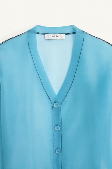 LIMITED EDITION SEMI-SHEER CARDIGAN - Aquamarine by Zara - Image 7