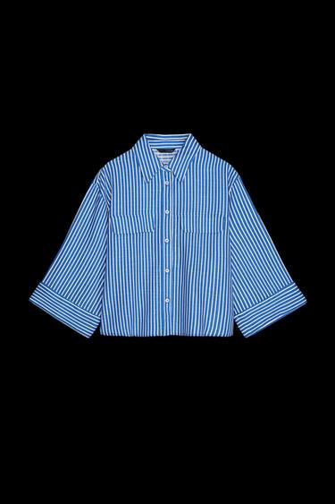 GESTREIFTES HEMD MIT LEINENANTEIL - Weiß / Blau von Zara - Bild 0