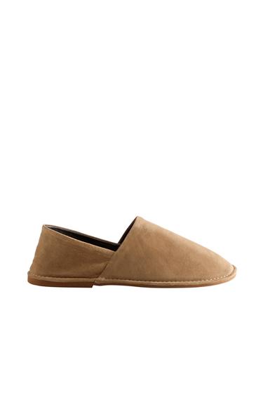 Zara LEATHER FOLDABLE-HEEL SLIPPERS - Light beige