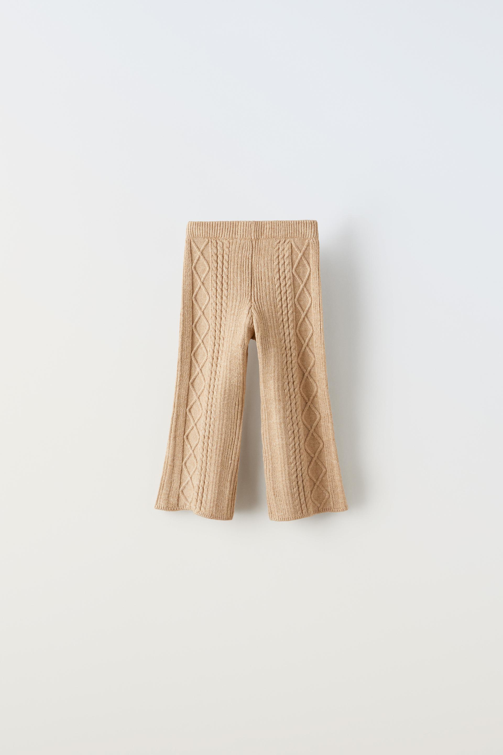 CABLE-KNIT FLARED LEGGINGS - Beige