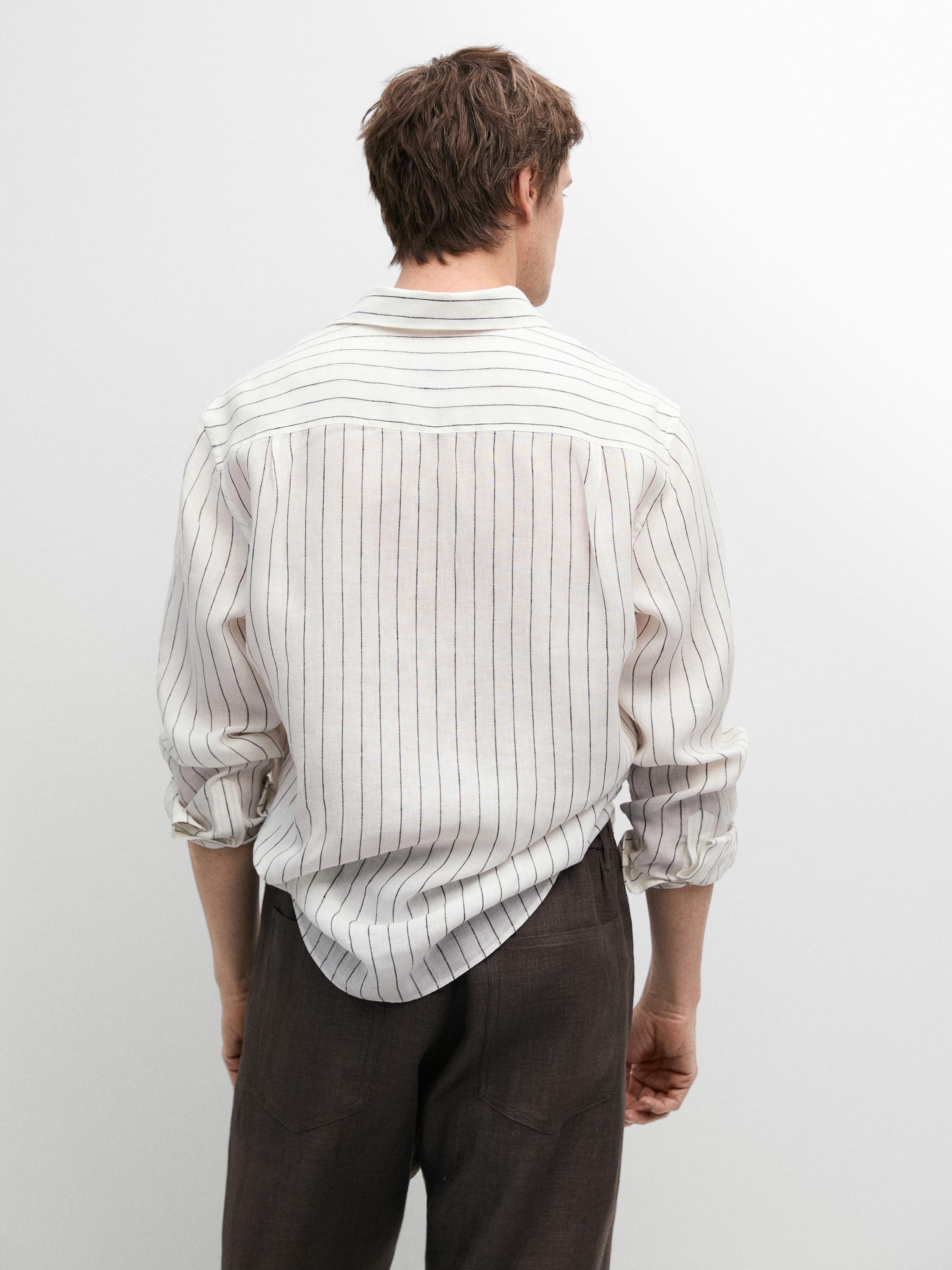 Chemise à rayures en pur lin coupe slim