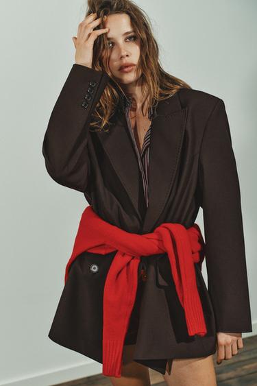 Zara OVERSIZED DOUBLE BREASTED BLAZER - Brown