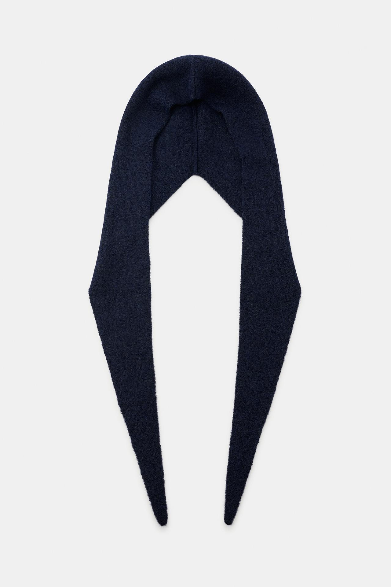 KNIT HOODIE SCARF — Navy blue