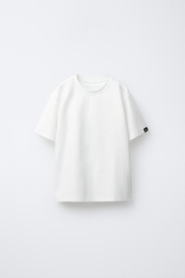 Zara TEXTURED T-SHIRT WITH LABEL - Oyster-white