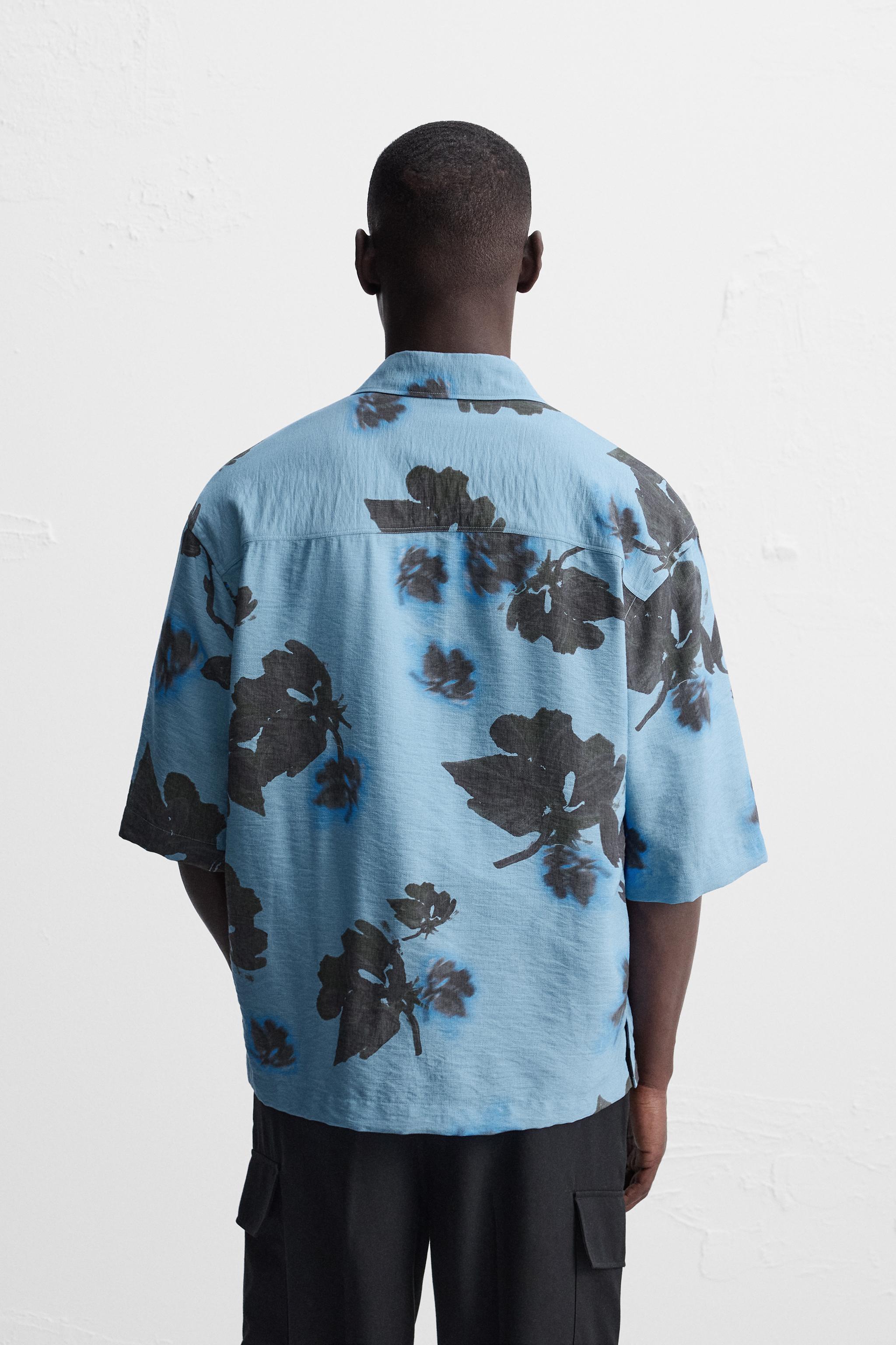 ★ドイツ発*ZARA*新作*FLORALプリント半袖シャツ/SKY BLUE★ ☆ドイツ発*ZARA*新作*FLORALプリント半袖シャツ/SKY BLUE