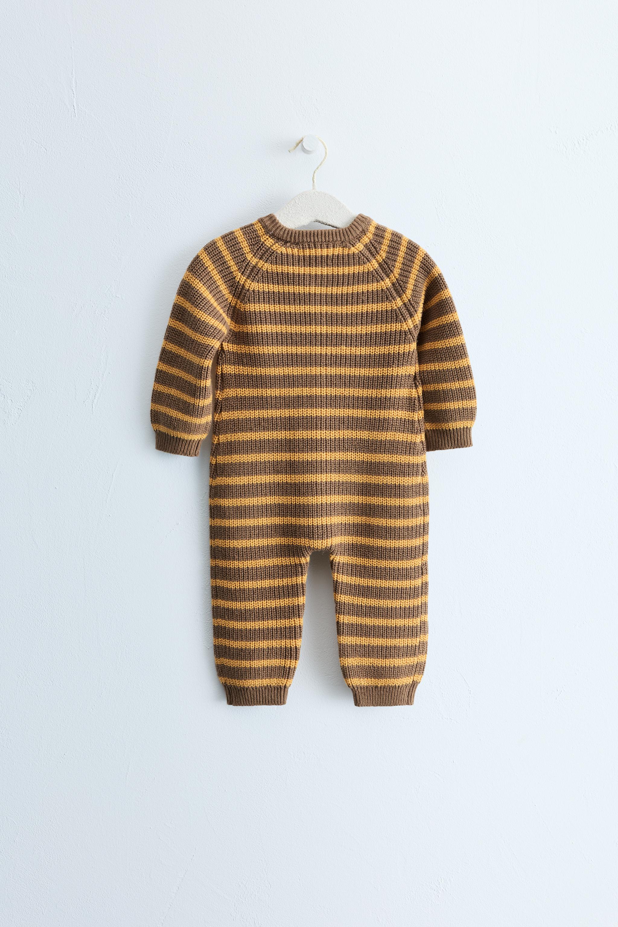 ZARA TIMELESS - COTTON AND WOOL BLEND STRIPED LONG JUMPSUIT — Ocher