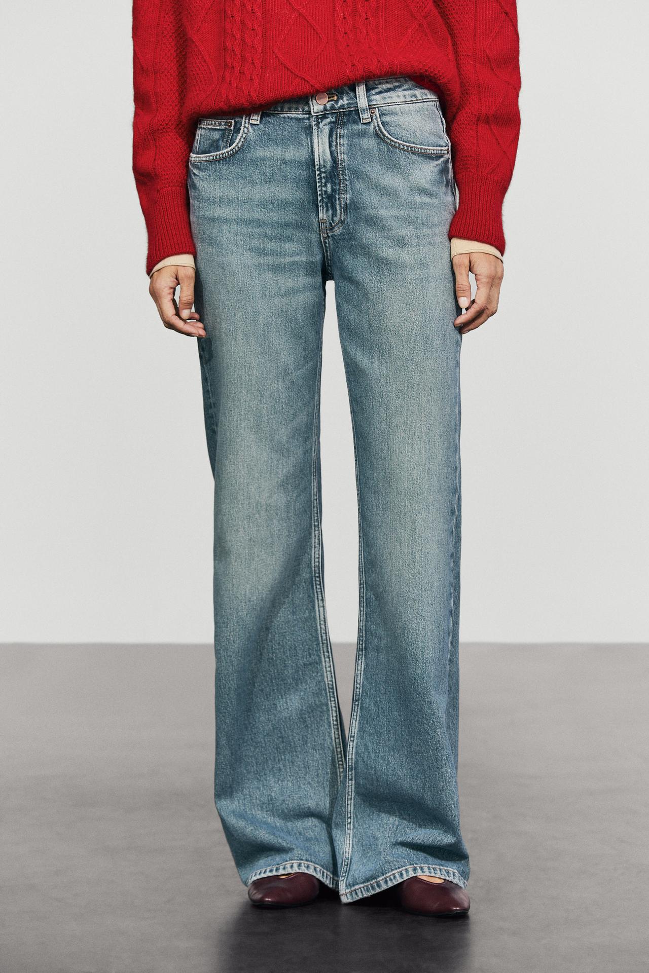High-waist boot-cut jeans — Mid-blue