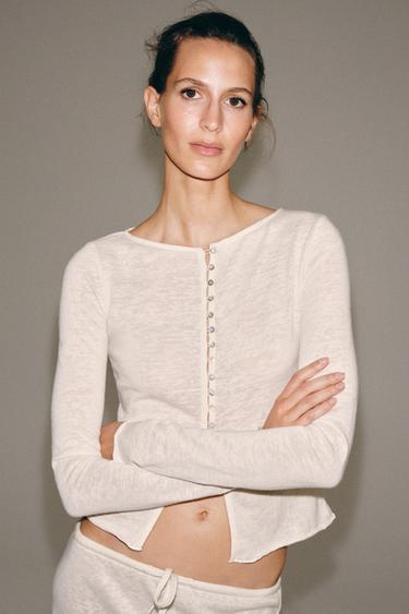 RUSTIC BUTTON-UP T-SHIRT - Ecru by Zara