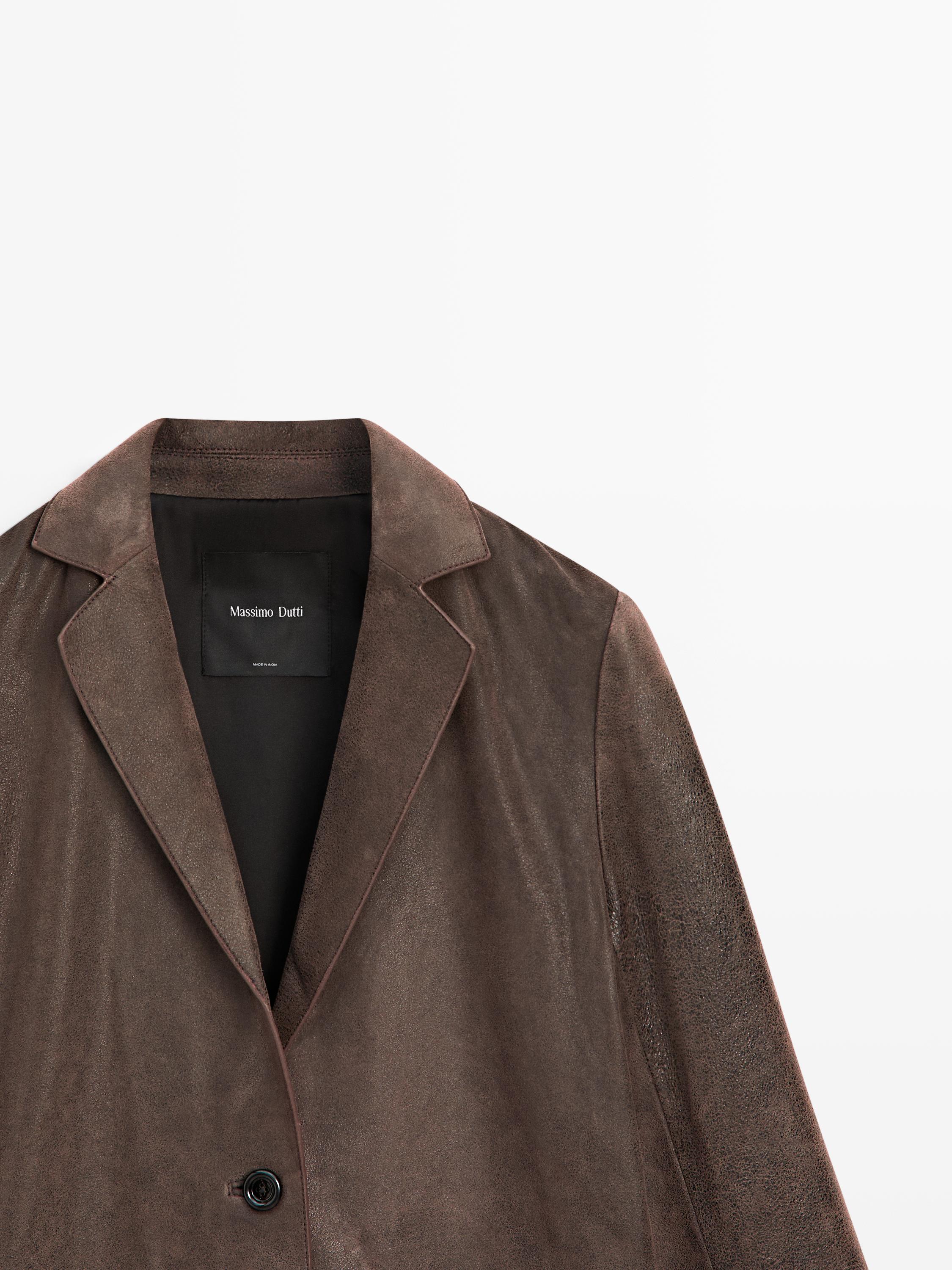 Blazer à revers en cuir finition daim