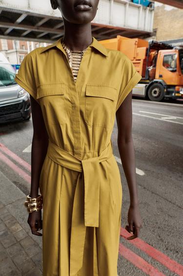 ROBE MIDI POPELINE - Moutarde de Zara - Image 3