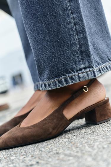 CHAUSSURES OUVERTES À L'ARRIÈRE EN DAIM - Marron de Zara