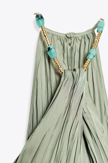 BEADED SATIN HALTER TOP - Mid-green by Zara - Image 8