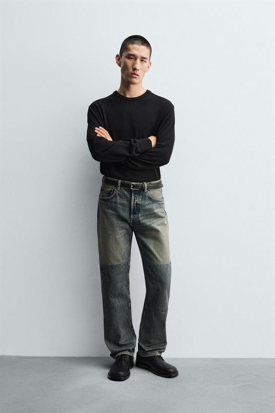 STRAIGHT FIT SEAMED JEANS
