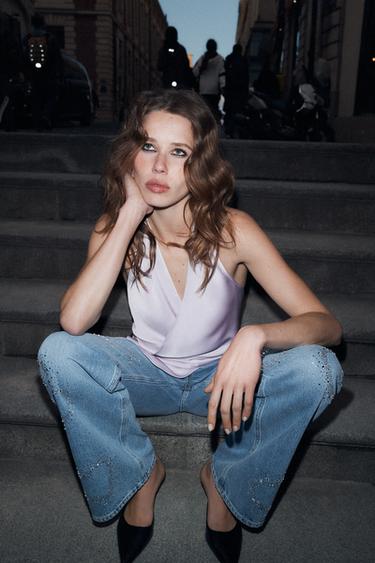 ДЖИНСЫ TRF WIDE LEG С НИЗКОЙ ПОСАДКОЙ И БЛЕСКОМ — СИНИЙ от Zara