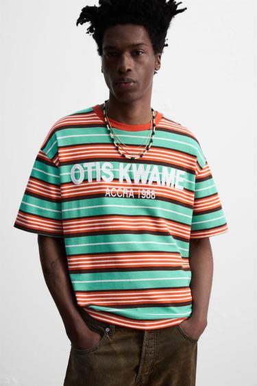 STRIPED EMBROIDERED T-SHIRT © OTIS KWAME KYE QUAICOE - Green by Zara